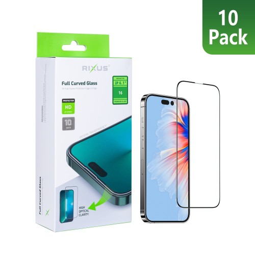 Rixus Clear HD Full Curved Edge Tempered Glass For iPhone 16 (10-Pack)