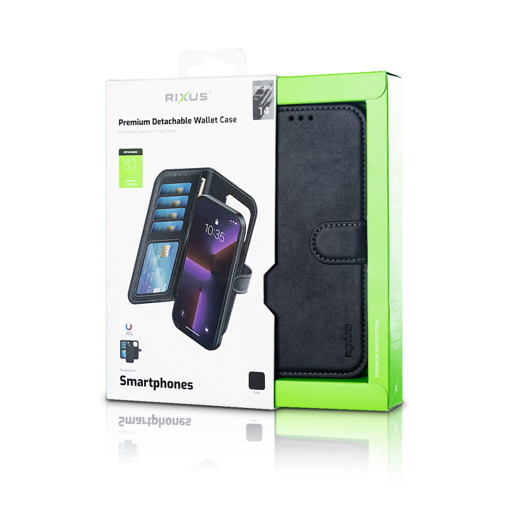 Rixus For iPhone 14 Duo Magnetic Detachable Wallet Black