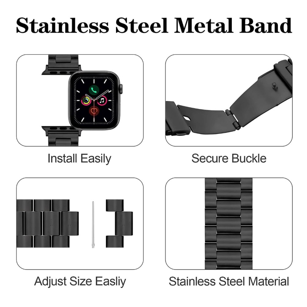 Stainless Steel Metal Strap For Apple Watch Series 38/40/41mm (Size M/L) - Black