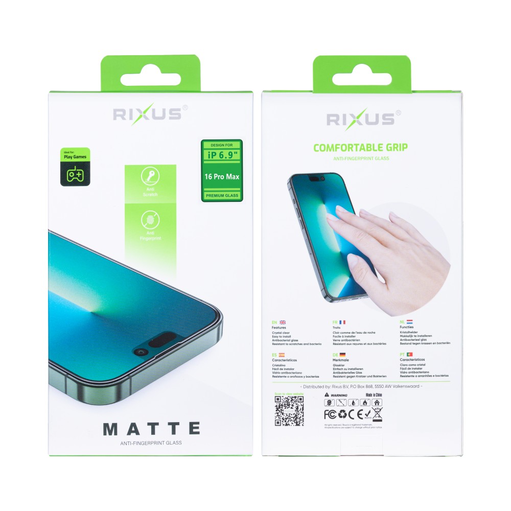 Rixus Matte Anti-Fingerprint Glass For iPhone 16 Pro Max