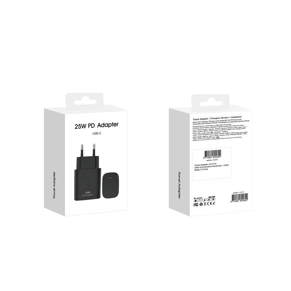 Fast Charging Travel Adapter USB-C CH775 25W Black