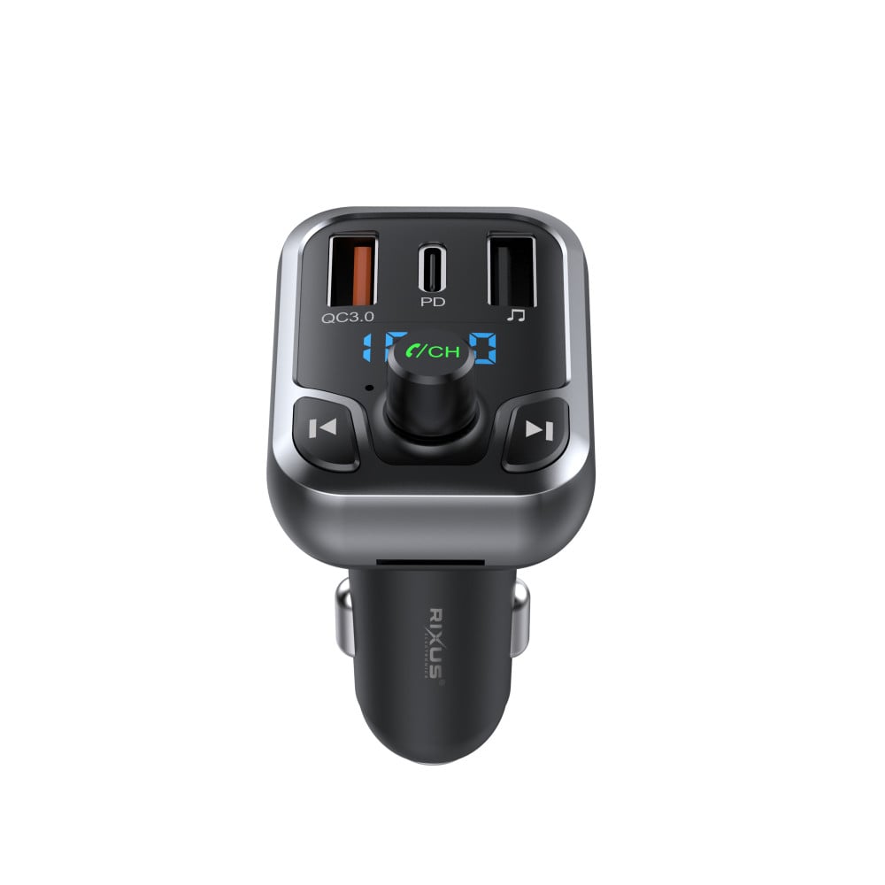 Rixus Bluetooth FM Transmitter QC30 + Type C Dual Fast Charge RXBT25