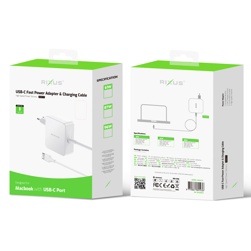 Rixus RXMC96W Charger For Macbook USB C Type