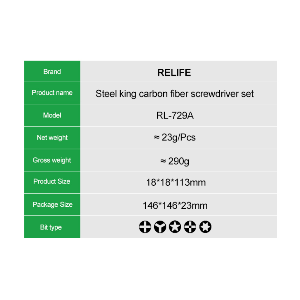 Relife RL-729A  Steel Cannon King Screwdriver Set