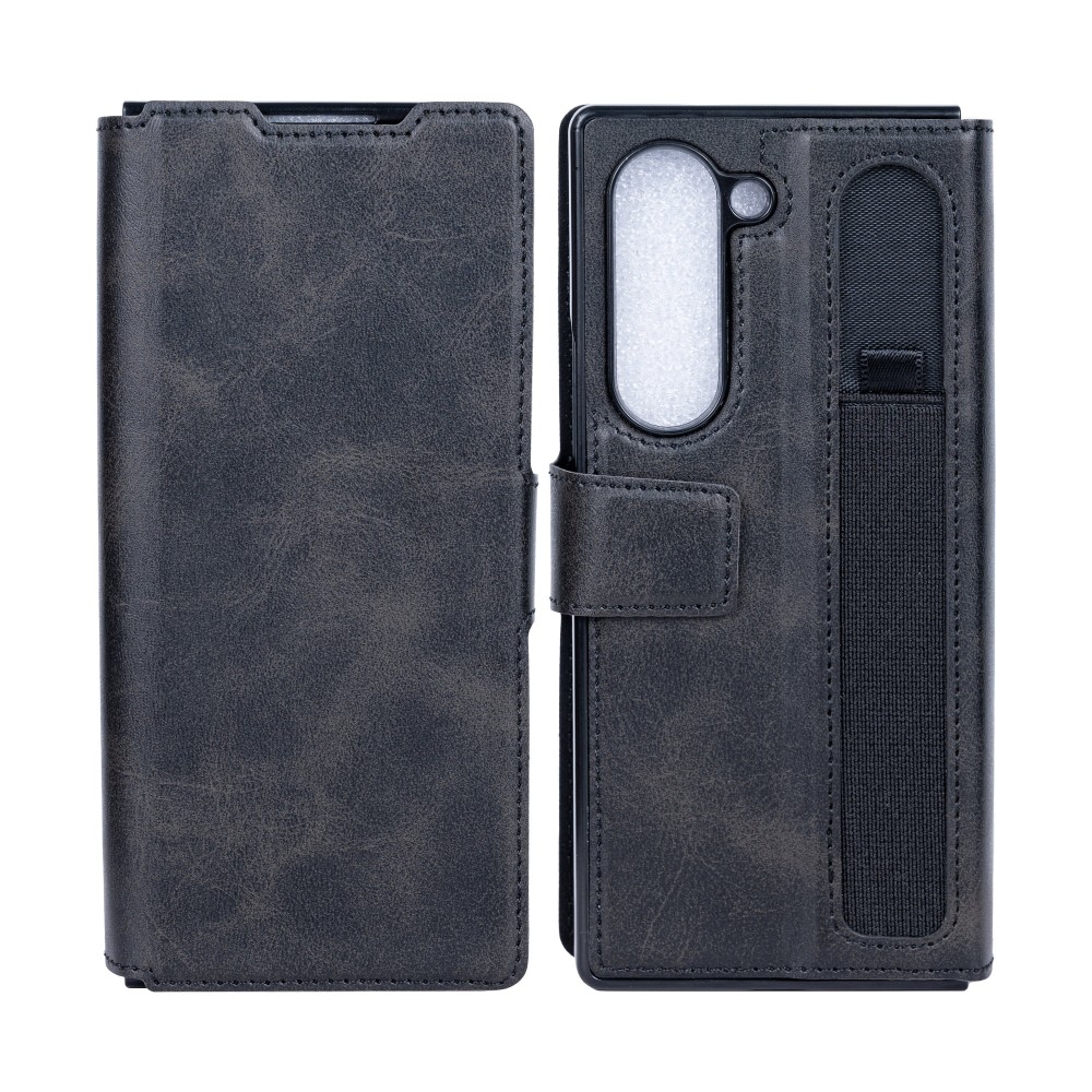 Rixus Wallet Case For Samsung Galaxy Z Fold 5 With Pen Holder Black