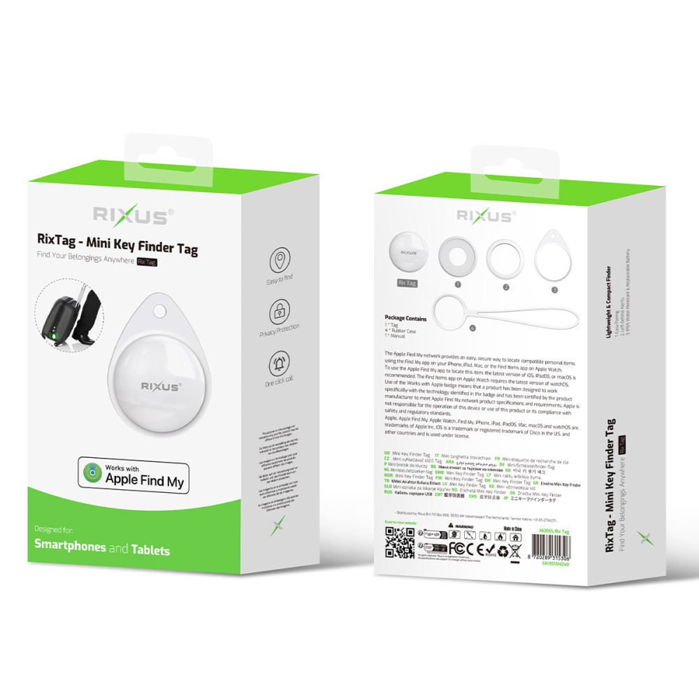 Rixus Rix Tag Apple MFi Certified Tracker Works with Apple Find My (iOS Only) White