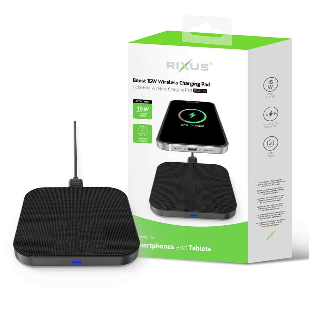 Rixus RXWC25 Boost 15W Wireless Charging Pad Black