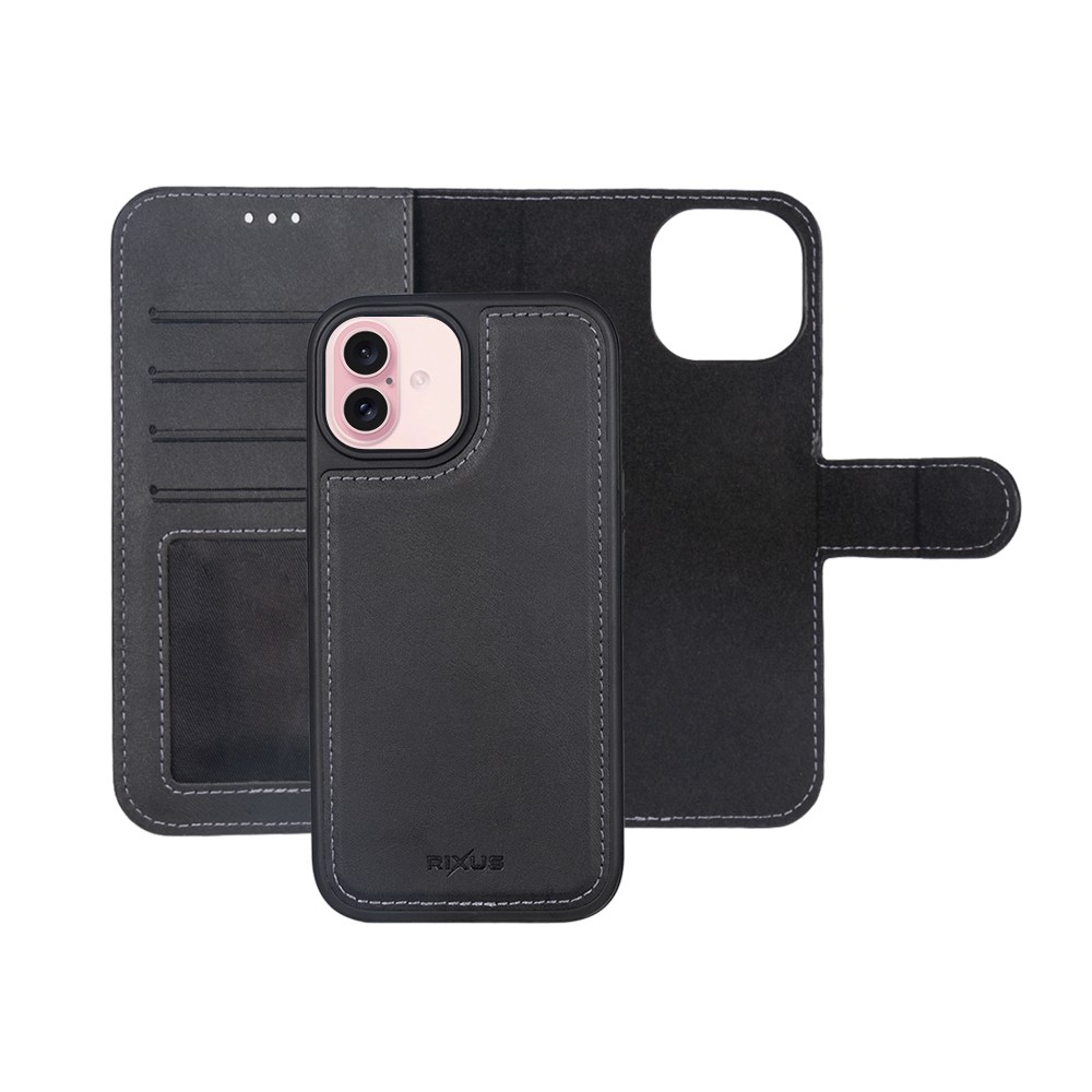 Rixus Duo Magnetic Detachable Wallet Black For iPhone 16 Plus