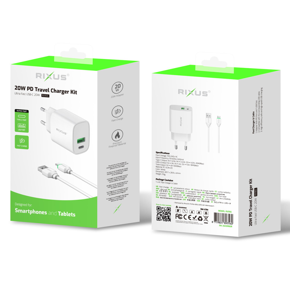 Rixus Quick Charge PD to Type C + USB slot 20W RX90C