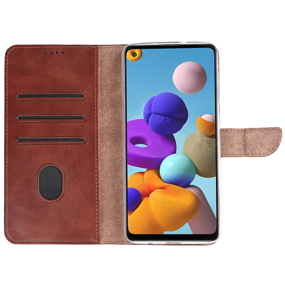 Rixus Bookcase For Samsung Galaxy A21s A217F Brown