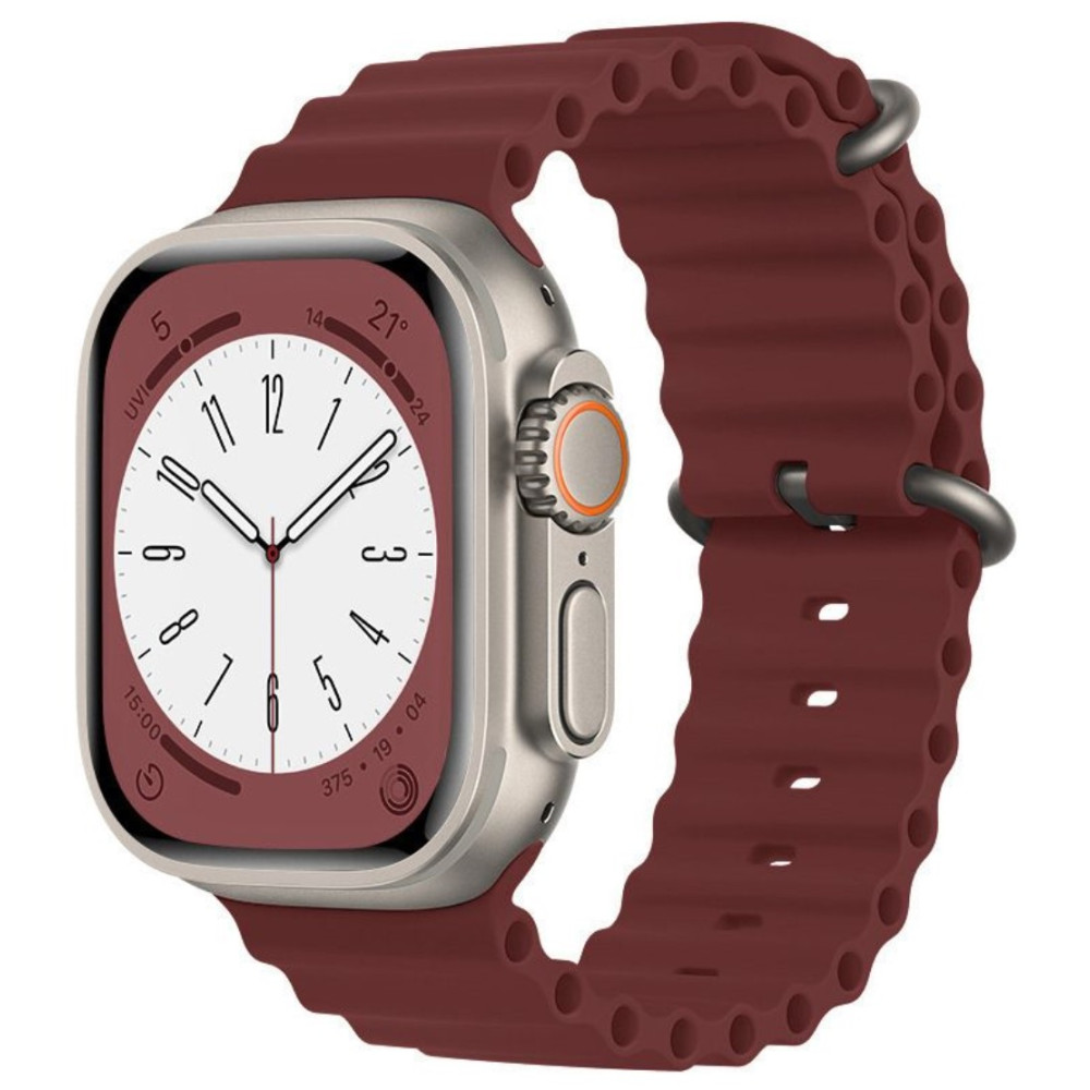 Ocean Breathable Soft Silicone Strap For Apple Watch Series 38/40/41mm (Size M/L) - Wine Red