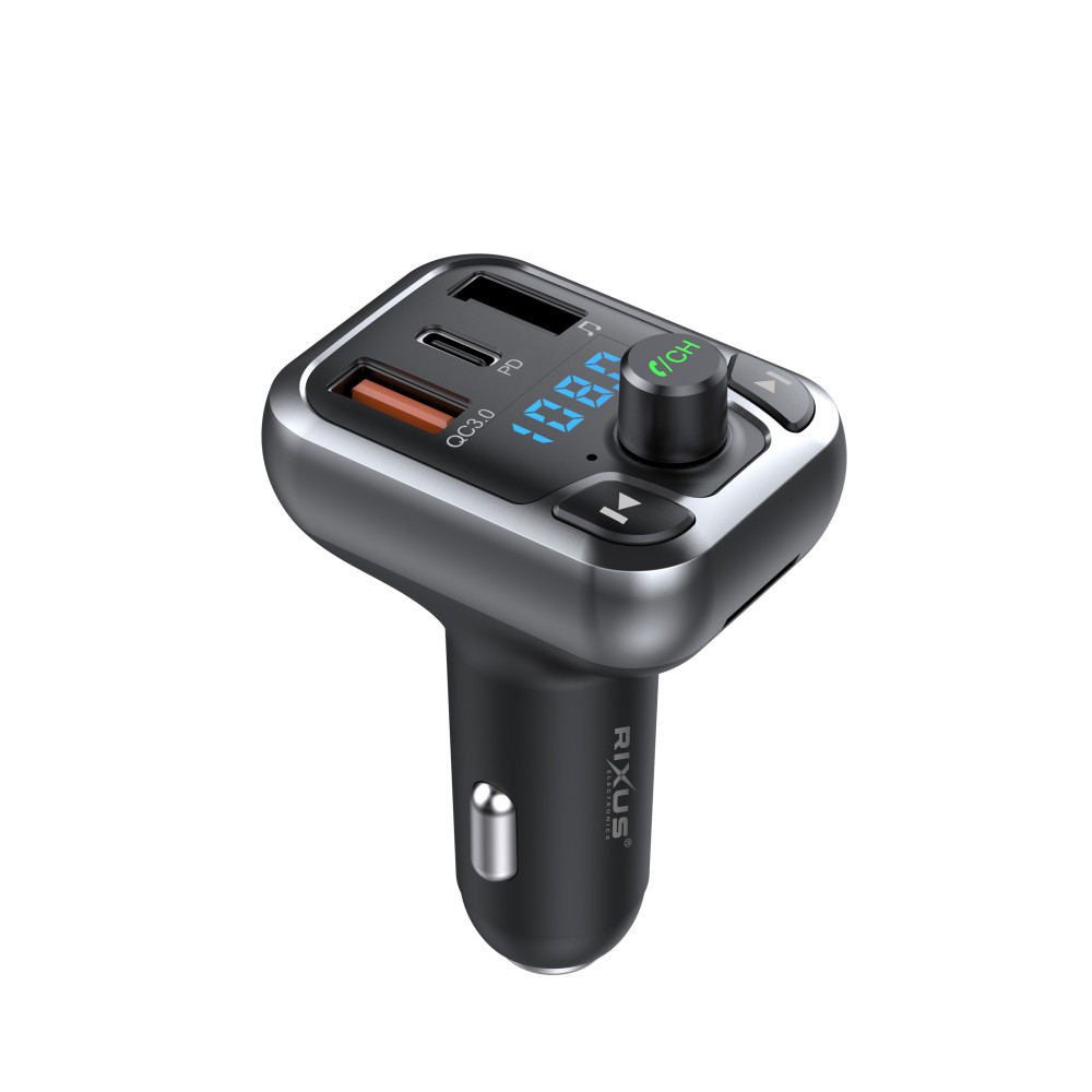 Rixus RXBT25 Bluetooth FM Transmitter QC30 And Type C Dual Fast Charge