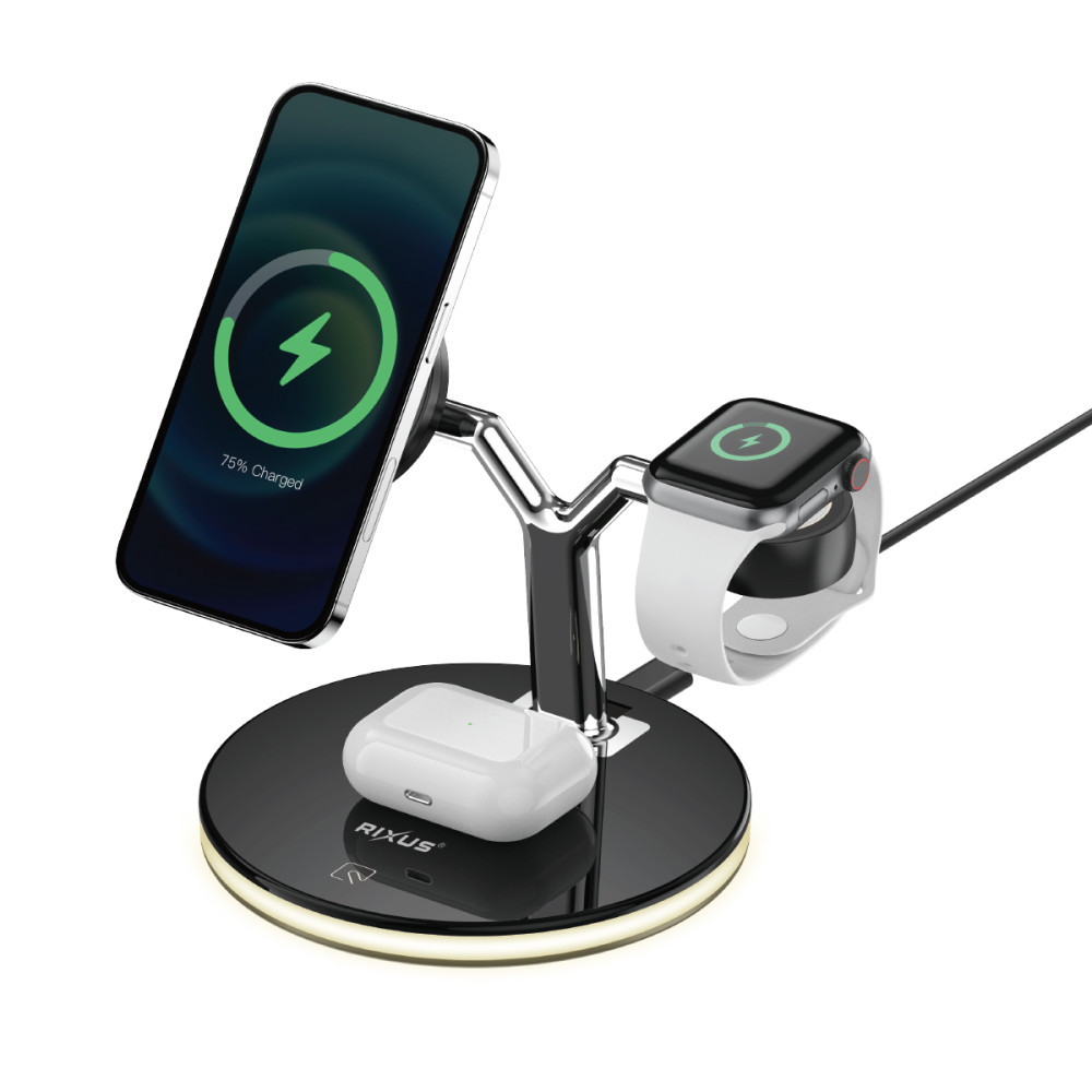 Rixus RXWC40 3-1 Wireless Charging Dock For iPhone 12, 13, 14, 15 Gen