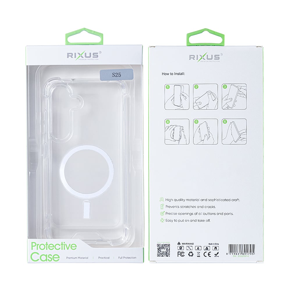 Rixus Anti-Burst Case With MagSafe For Samsung Galaxy S25 S9310 Transparent