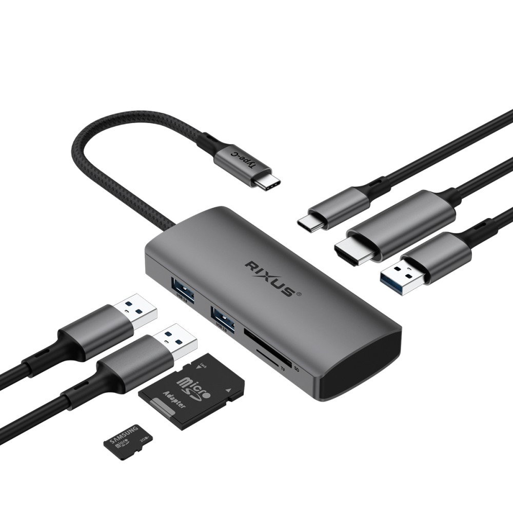 Rixus RXHU10 USB-C To HDMI Adaptor With Docking Station Grey