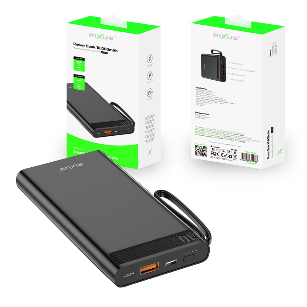 Rixus High Capacity Powerbank 10000 mAh 22.5W RXPB51 - Black