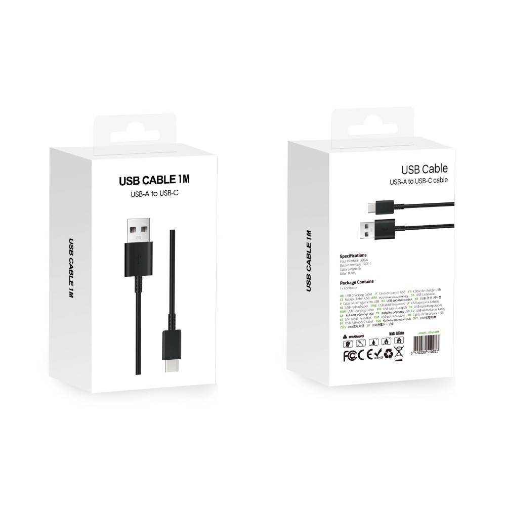 Data Cable US4001M USB-A To USB-C 100CM Black