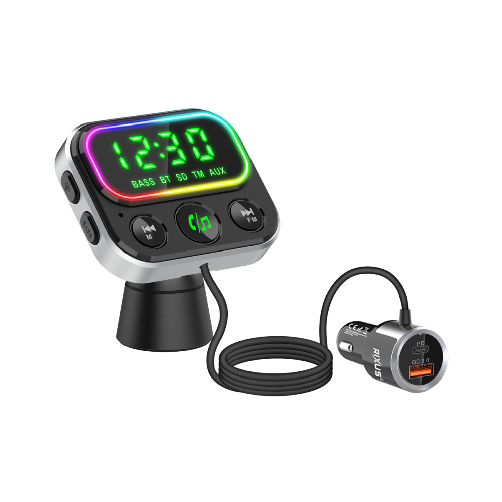 Rixus RXBT55 2 In 1 Bluetooth FM Transmitter And Car Adapter Black