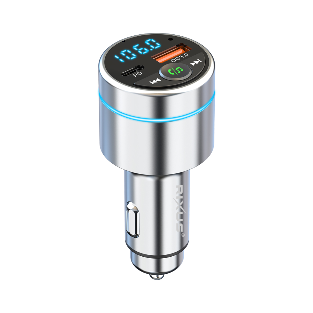 Rixus All-Metal Car FM Transmitter Bluetooth 5.3 RXBT40 - Silver