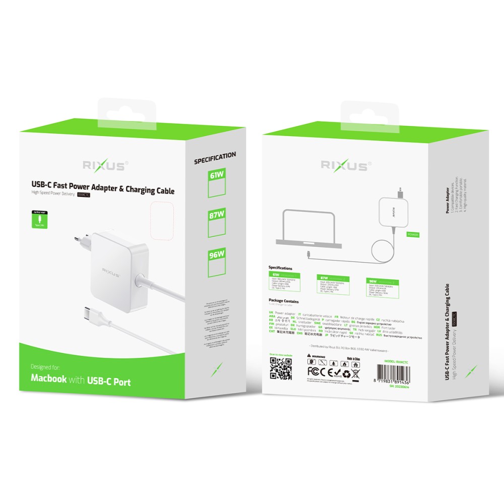 Rixus RXMCTC 61W Charger For Macbook USB C Type