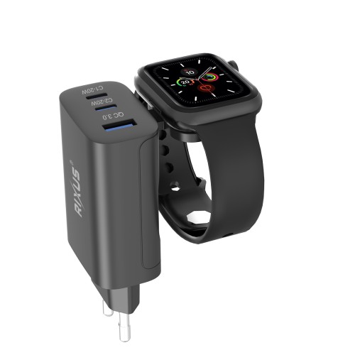 Rixus RXHC40 43W Charging Block For iWatch, iPhone, Airpods Black