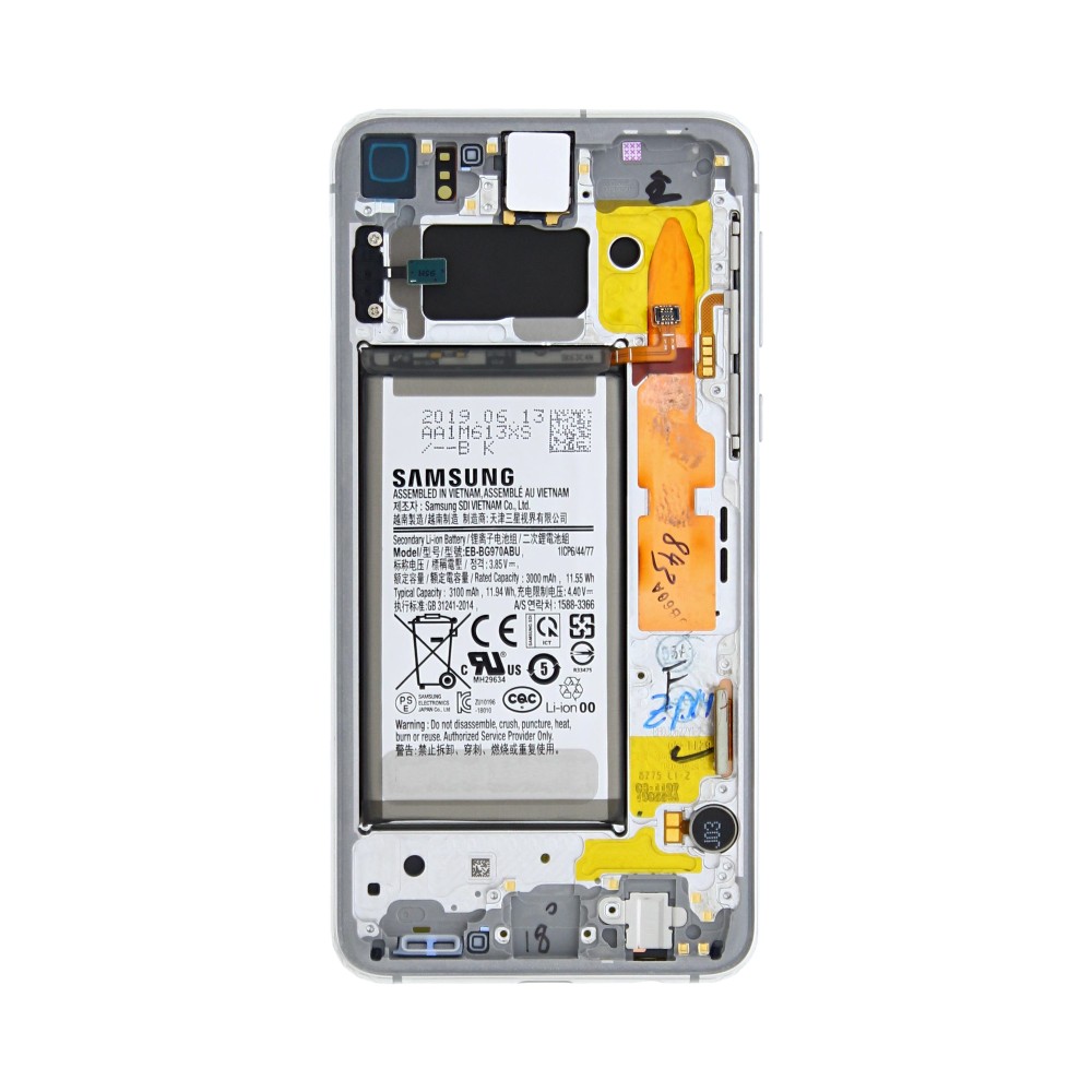 Samsung Galaxy S10E (SM-G970F) Display And Digitizer With Frame And Battery Prism White Service Pack