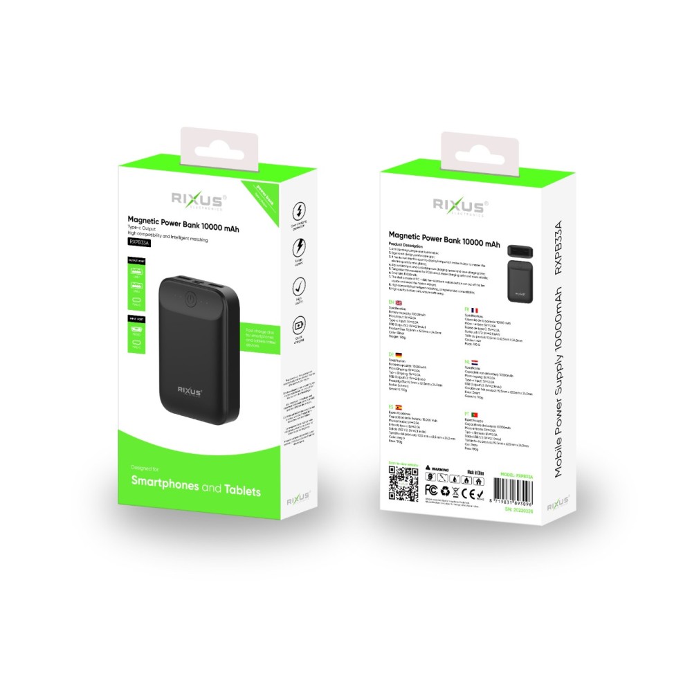 Rixus RXPB33A Ultra-Compact Powerbank 10.000 mAh Black