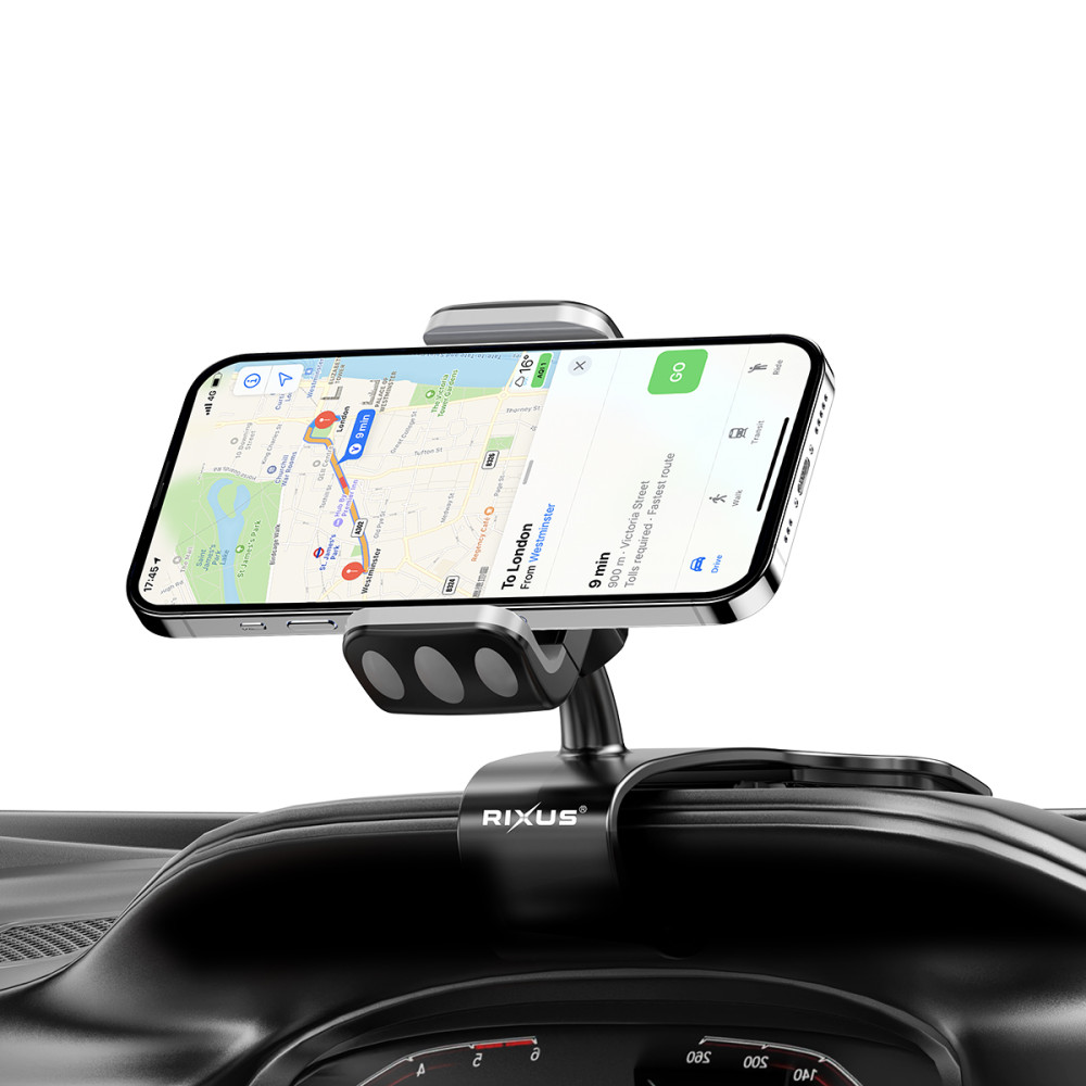 Rixus RXHW61 360 Degree Car Phone Holder HUD Clip For Phone Display Black