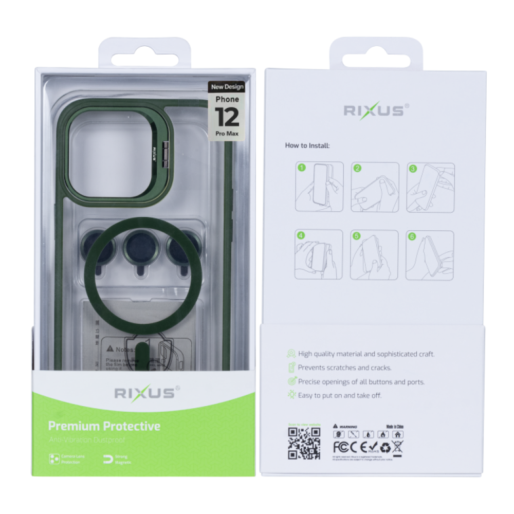 Rixus Classic 03 Case With MagSafe For iPhone 12 Pro Max Dark Green