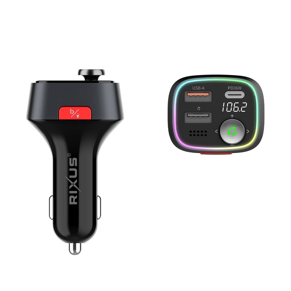 Rixus Car FM Bluetooth Transmitter RXBT28 - Black