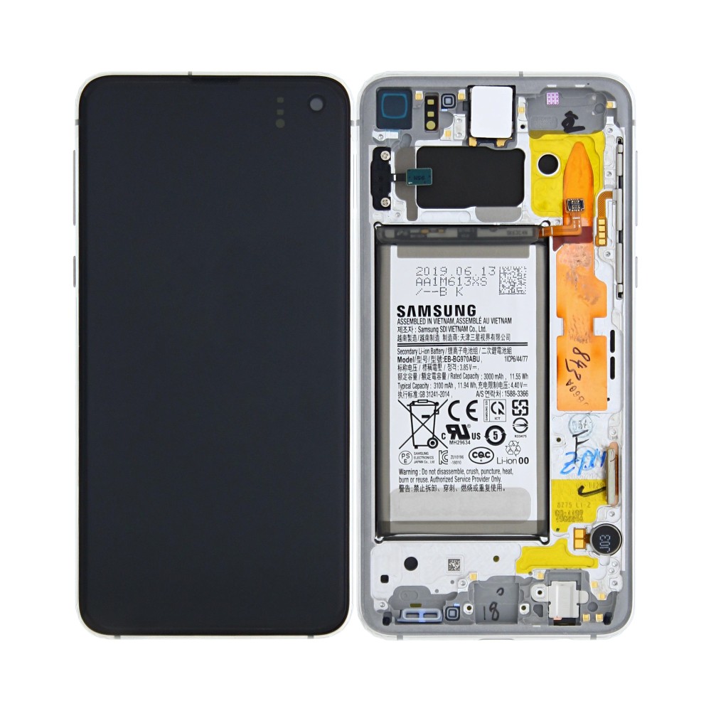 Samsung Galaxy S10E (SM-G970F) Display And Digitizer With Frame And Battery Prism White Service Pack
