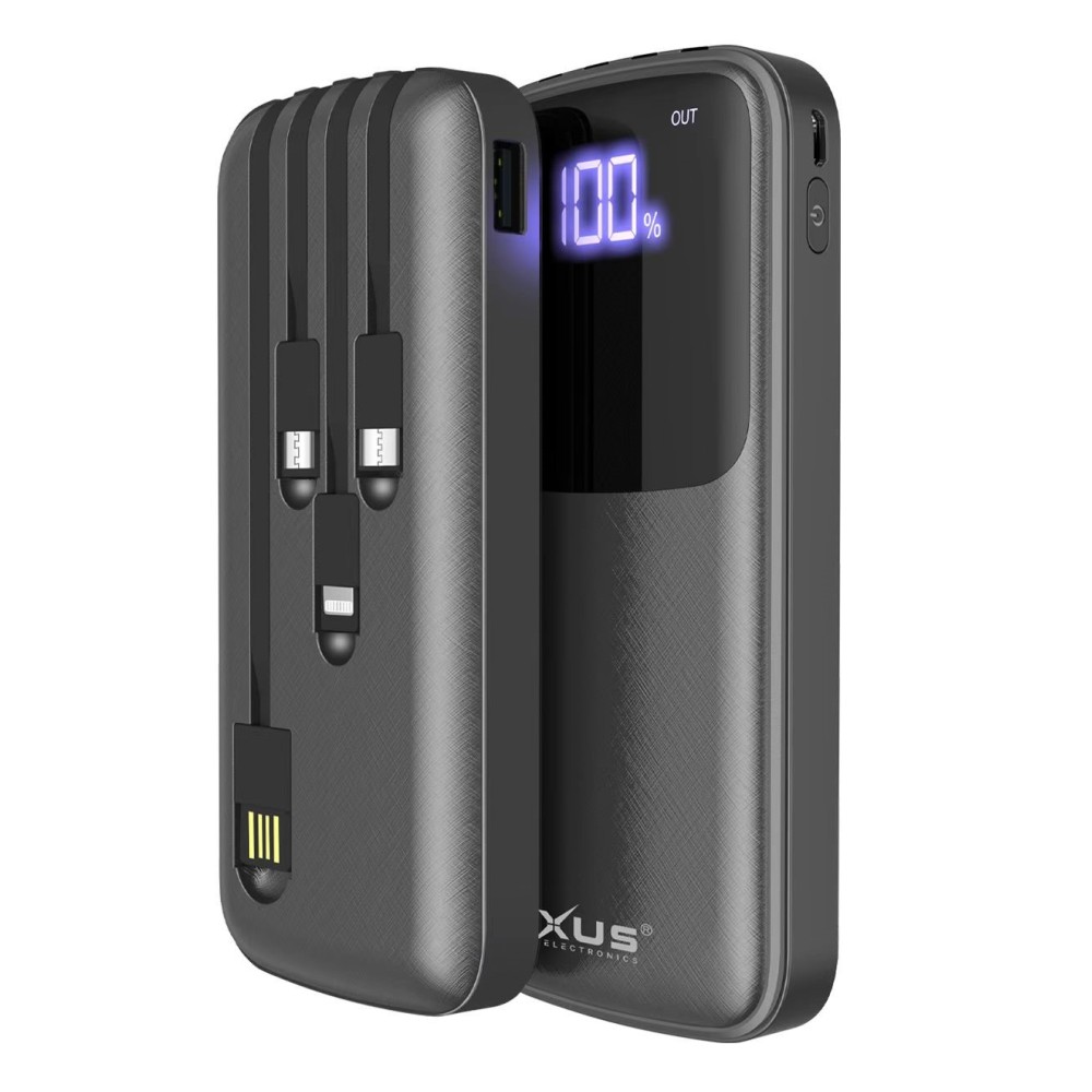 Rixus RXPB36B Powerbank 10.000 mAh With 4 Build-in Cables Black