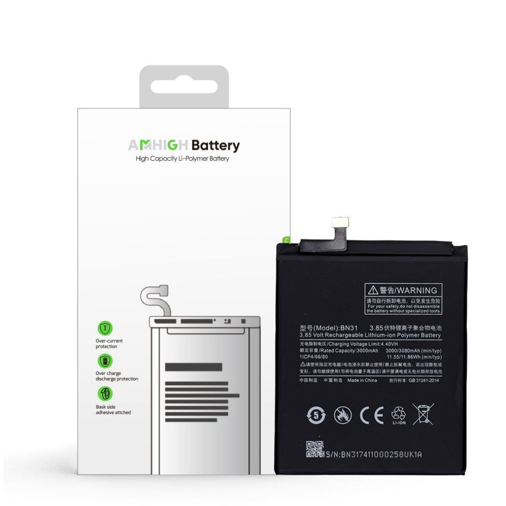 Xiaomi Mi A1/ Redmi Note 5A Battery BN31 - 3080mAh (AMHigh Premium)
