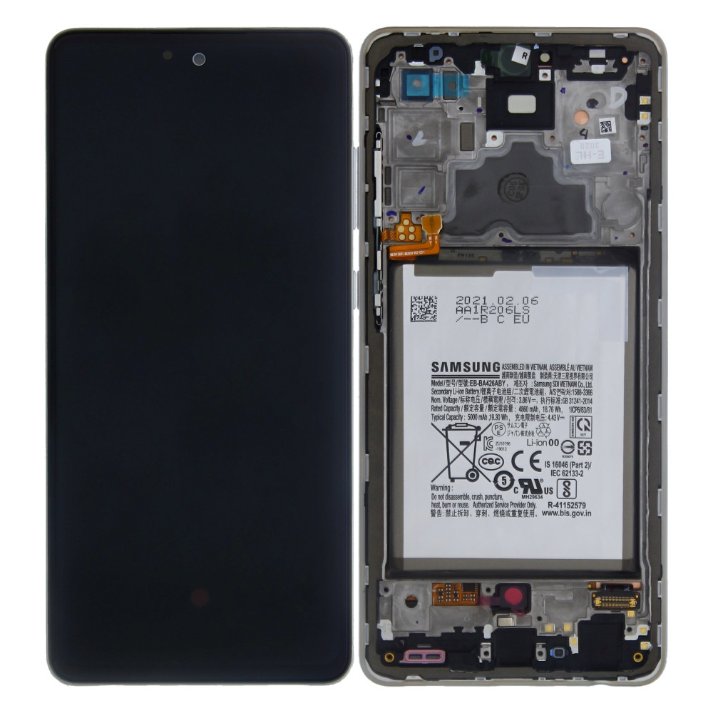 Samsung Galaxy A72 4G/5G 2021 SM-A725/A726 (GH82-25542D / GH82-25541D) Display Complete With Battery - Awesome White