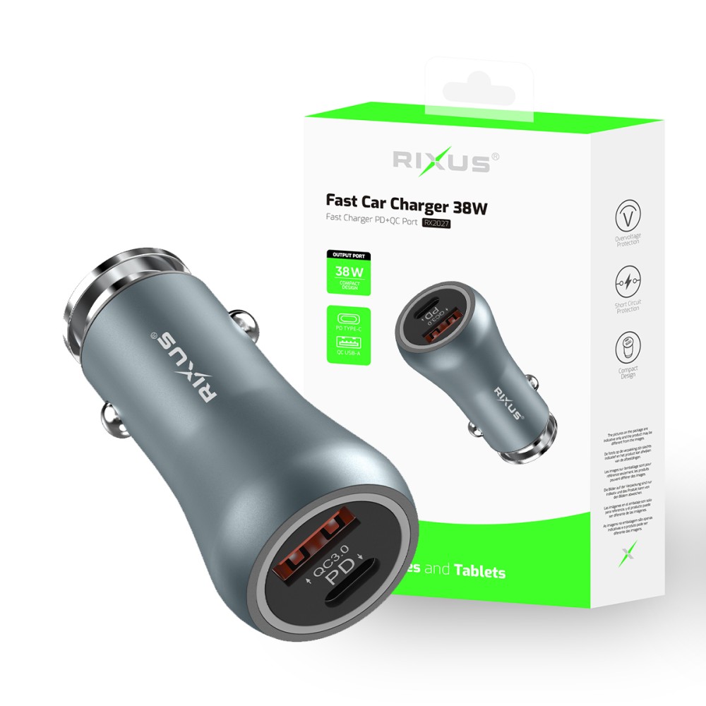 Rixus 38W USB-C PD Car Charger + USB Slot RX2027