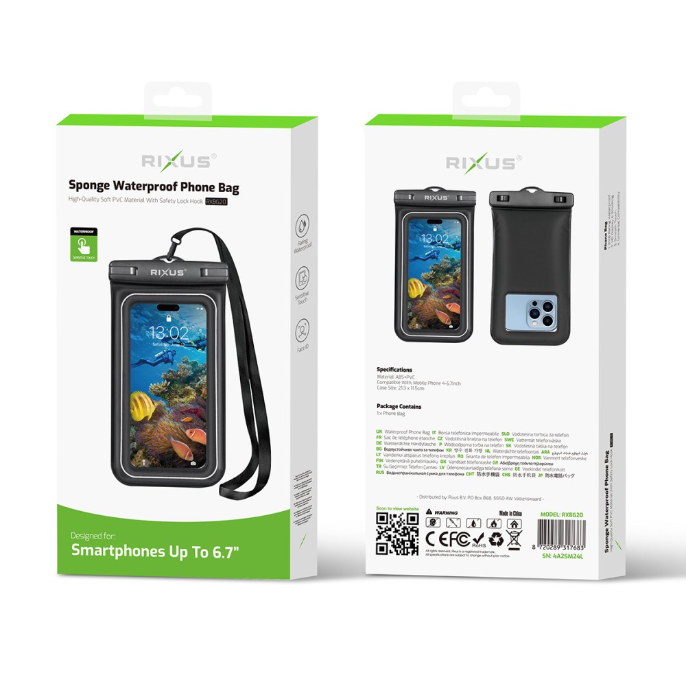 Rixus RXBG20 Sponge Waterproof Phone Bag Black