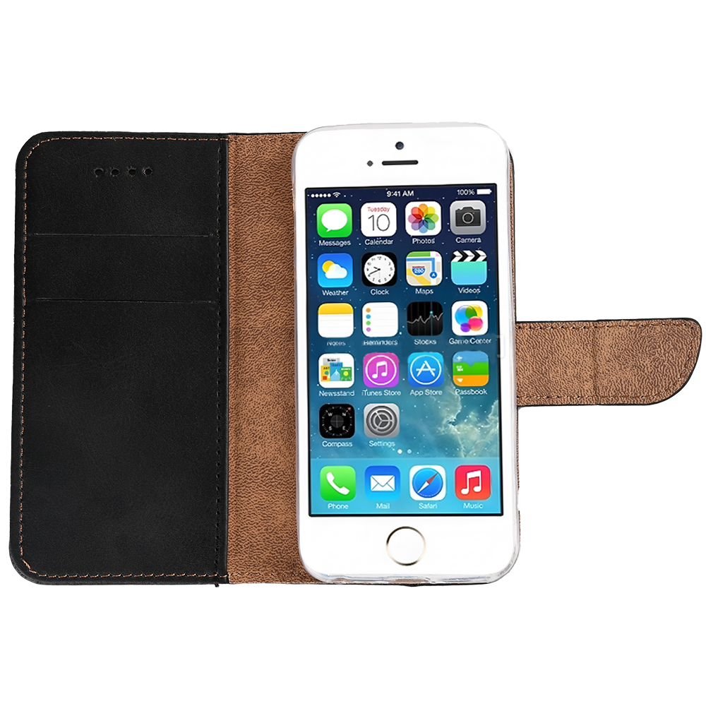 Rixus Bookcase For iPhone 5, 5S Black