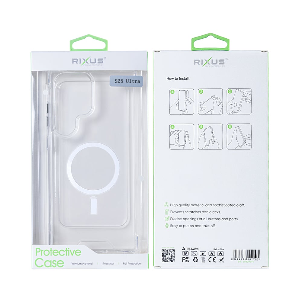 Rixus Anti-Burst Case With MagSafe For Samsung Galaxy S25 Ultra S938B Transparent