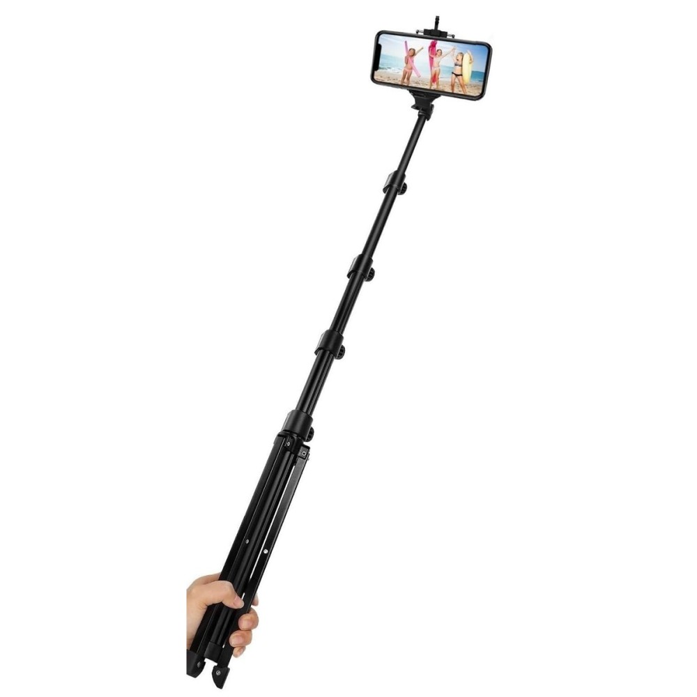 Rixus RXPH61 Extendable Cell Phone Tripod With Wireless Remote And Phone Holder 160CM Black