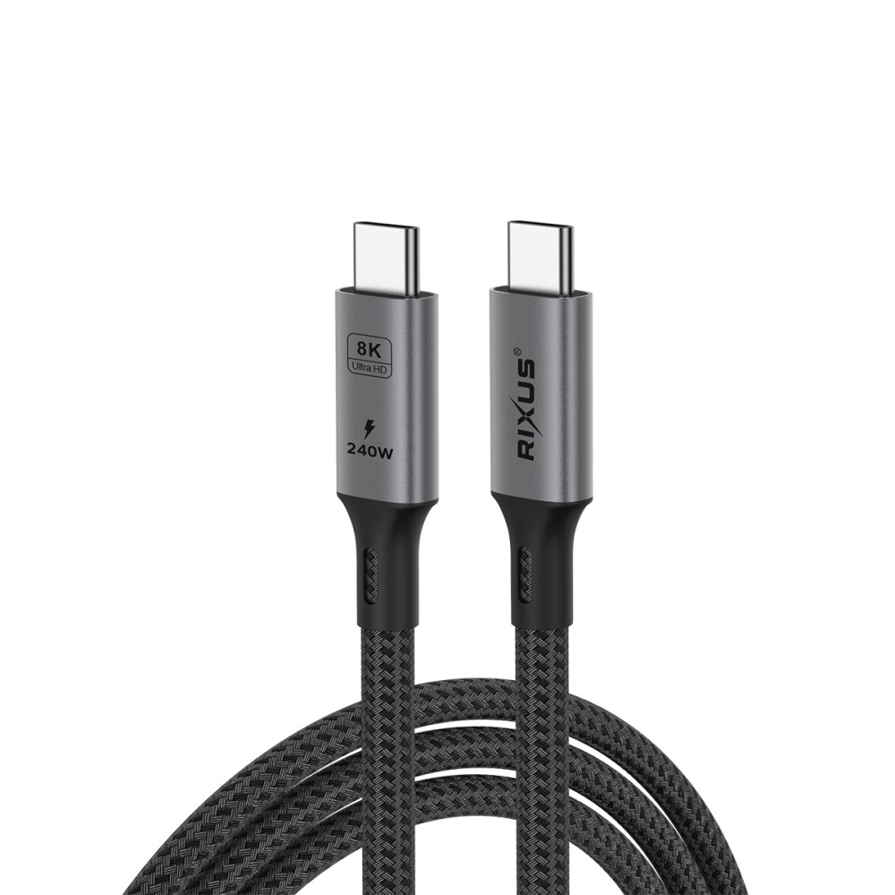 Rixus RXUC01 USB-C 4.0 To USB-C Cable 100CM 240W Grey