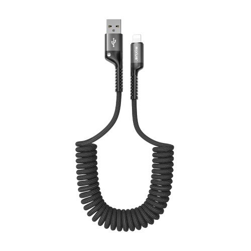 Rixus RXUC17AL Retractable Spring Cable USB-A To Lightning 100CM Black