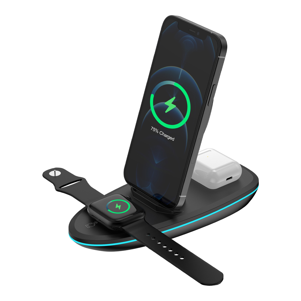 Rixus 15W 3-1 Foldable Wireless Charger Station RXWC43