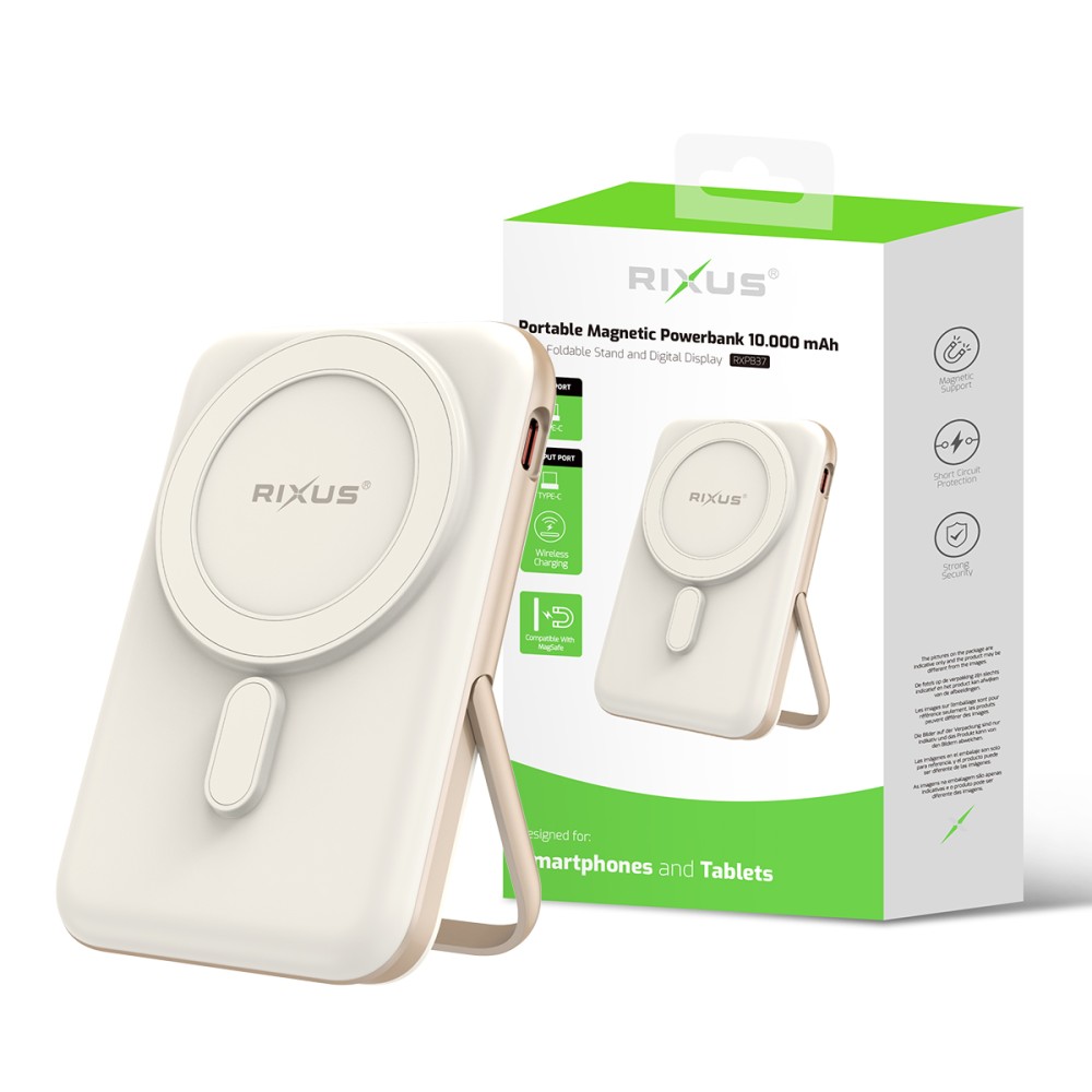 Rixus RXPB37 Portable Magnetic Powerbank 10.000 mAh With Stand Rose Gold