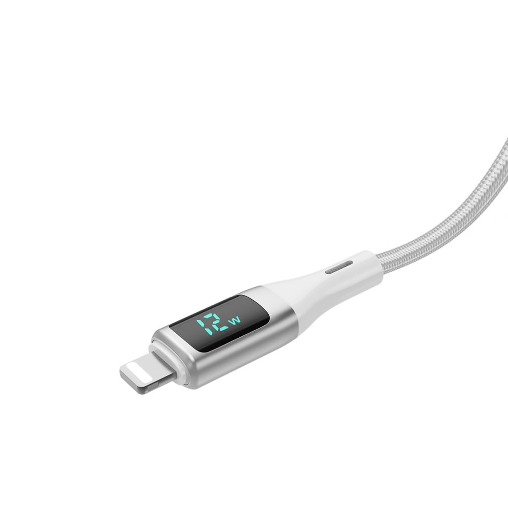 Rixus RXUC29AL Braided USB-A To Lightning Cable With LED Display 100CM White