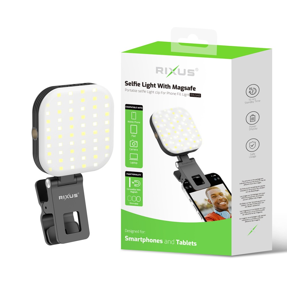 Rixus RXLG48 Selfie Light For Photography, TikTok, Vlog, Video Black