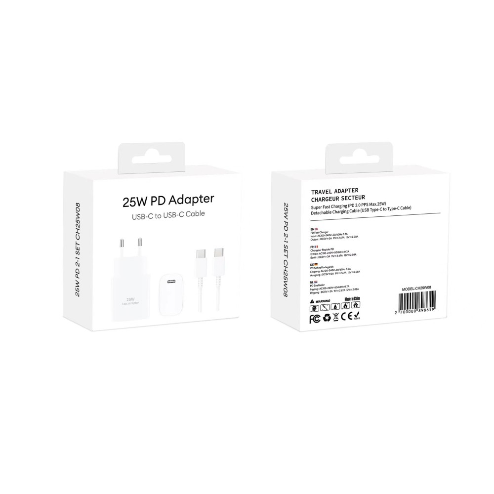 PD Adapter CH25W08 USB-C To USB-C 25W White