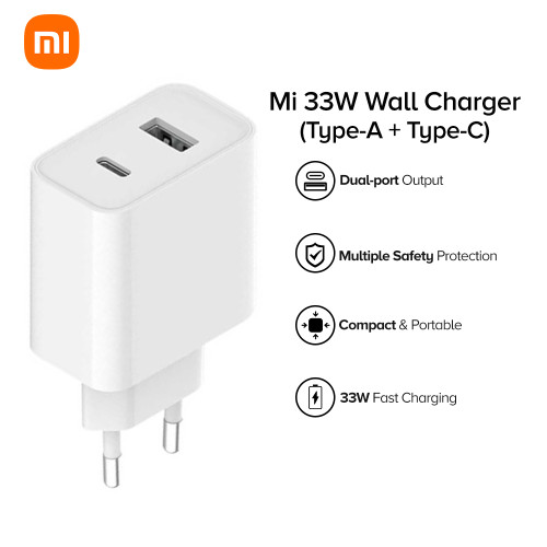 Xiaomi Mi 33W Wall Charger, 1x USB A / 1x Type-C Ports (BHR4996GL) - White