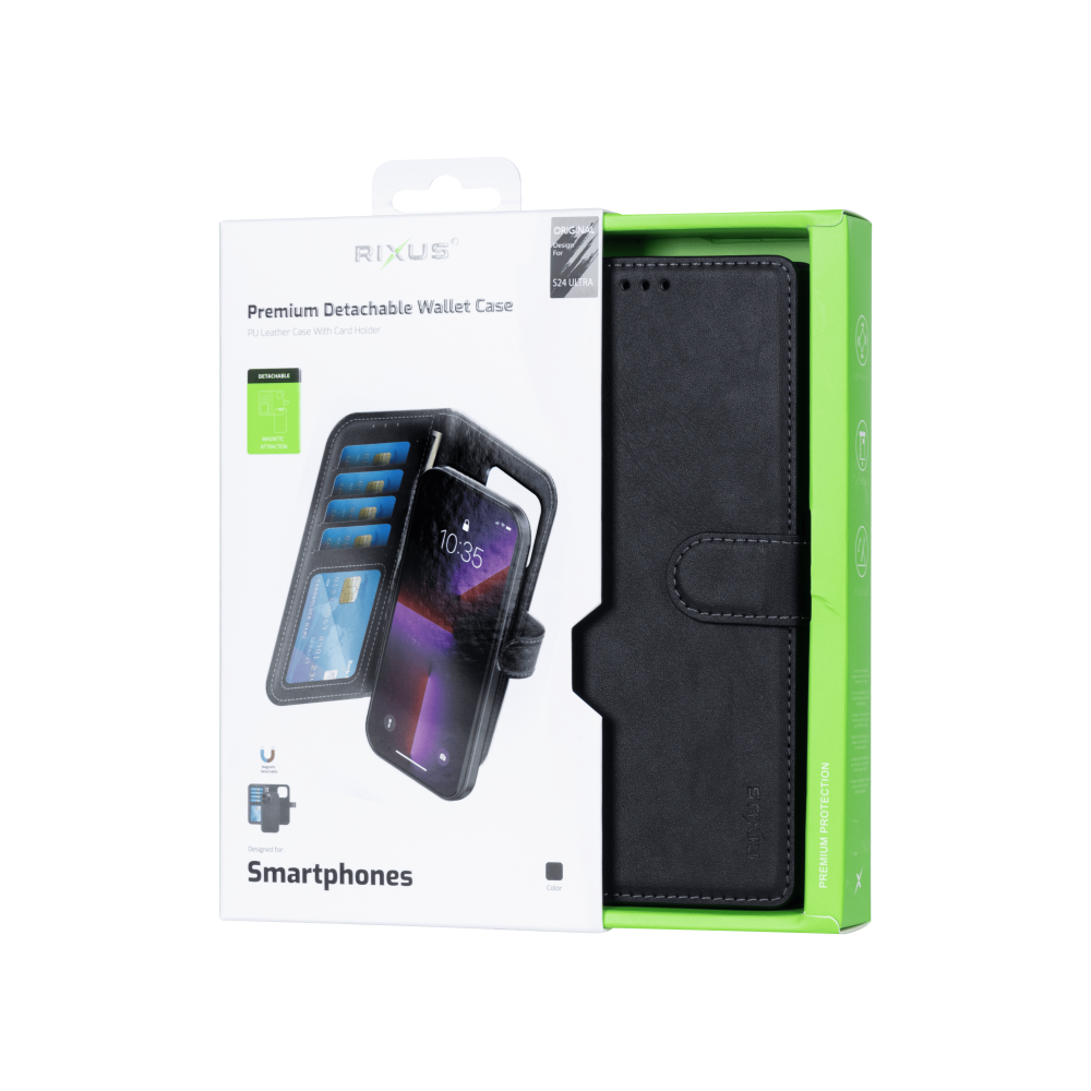 Rixus Duo Magnetic Detachable Wallet For Samsung Galaxy S24 Ultra S928B Black