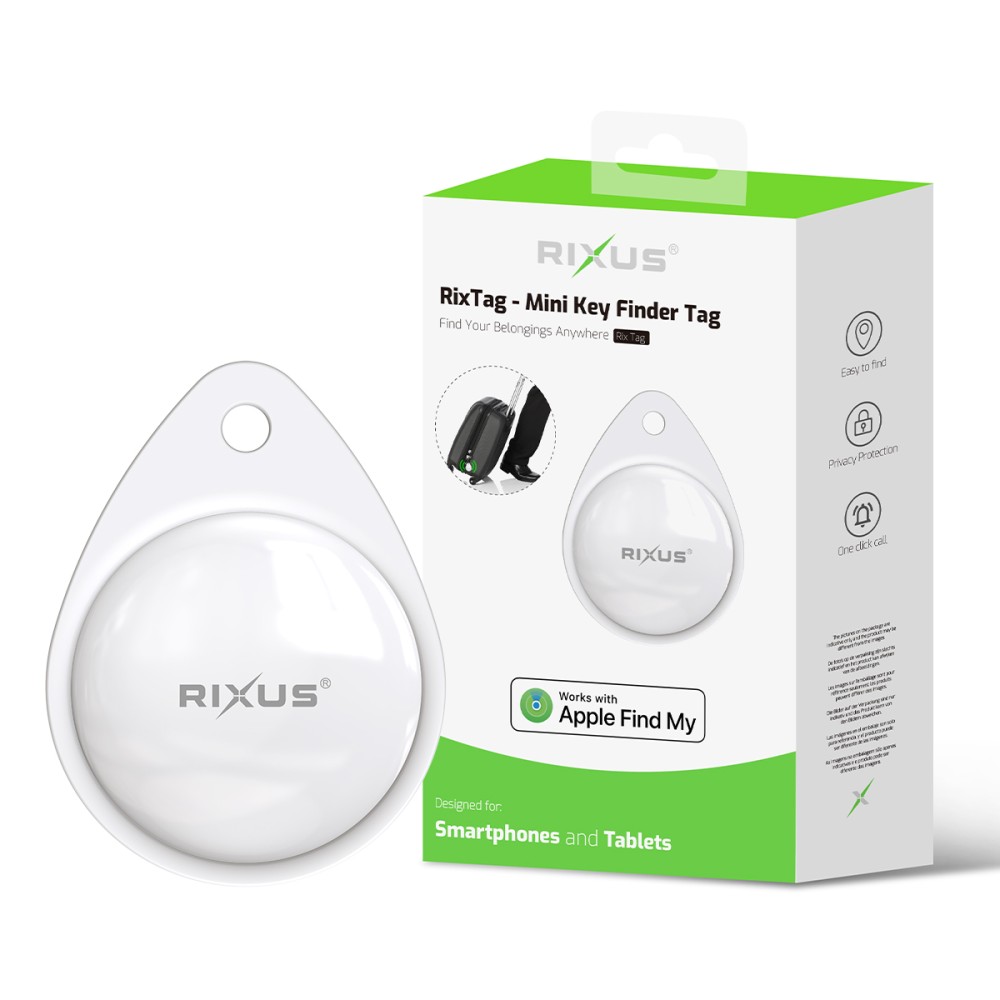 Rixus Rix Tag Apple MFi Certified Tracker Works with Apple Find My (iOS Only) White