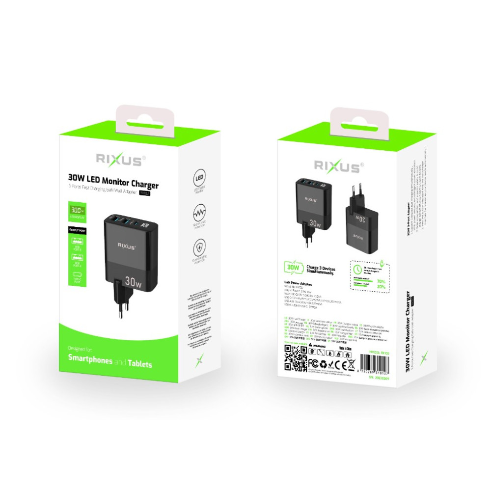 Rixus PD 30W GaN Tech Charger RX102 - Black